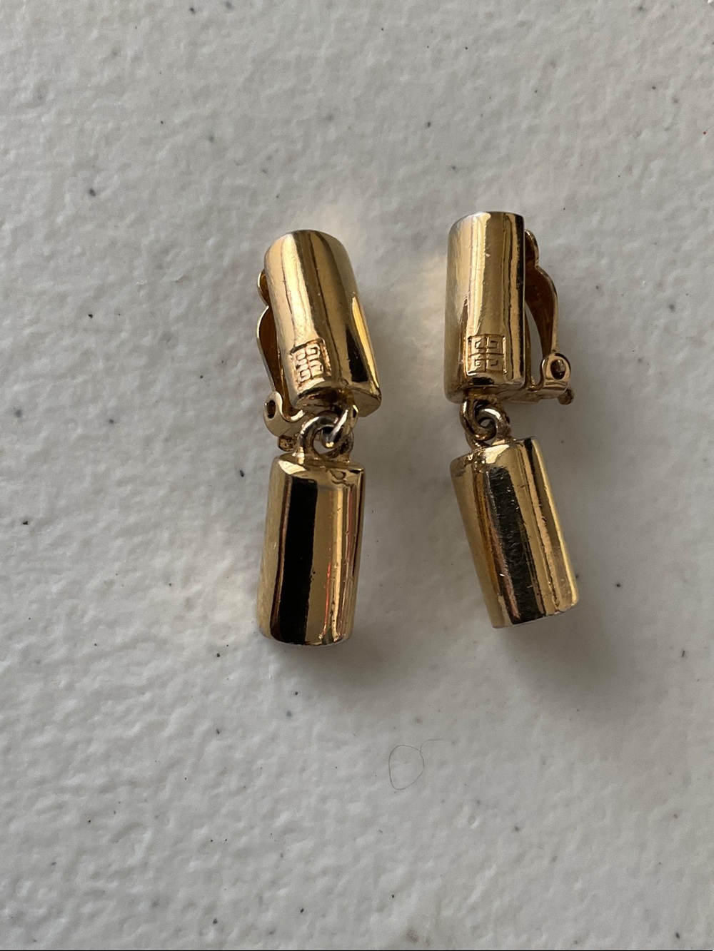 Givenchy Gold Tone Dangle Clip-On Cylinder Earrings